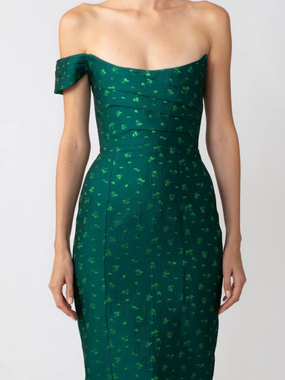 SAU LEE Jackson Jacquard Gown In Emerald Green - Picture 4 of 5